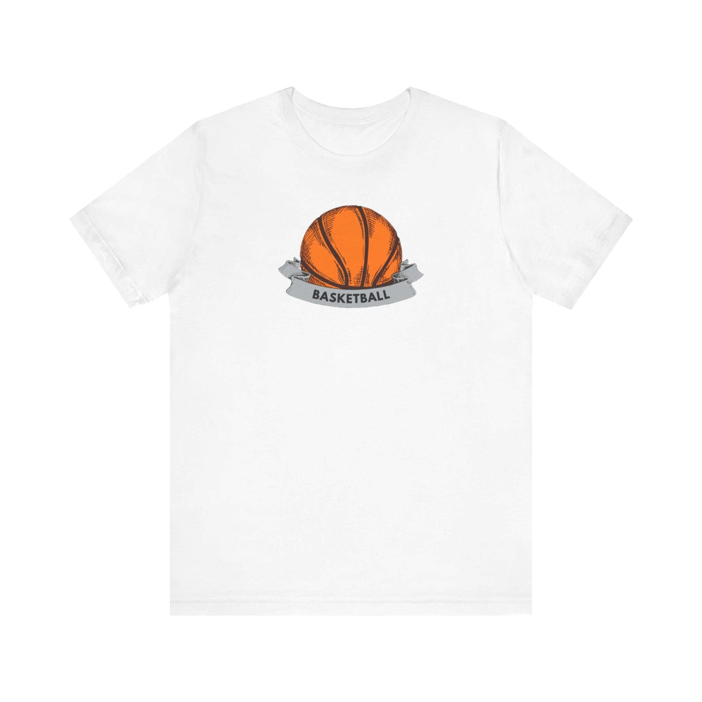 Basketball unisex jersey tee featuring a vibrant basketball graphic and the word 'BASKETBALL' on a white background.