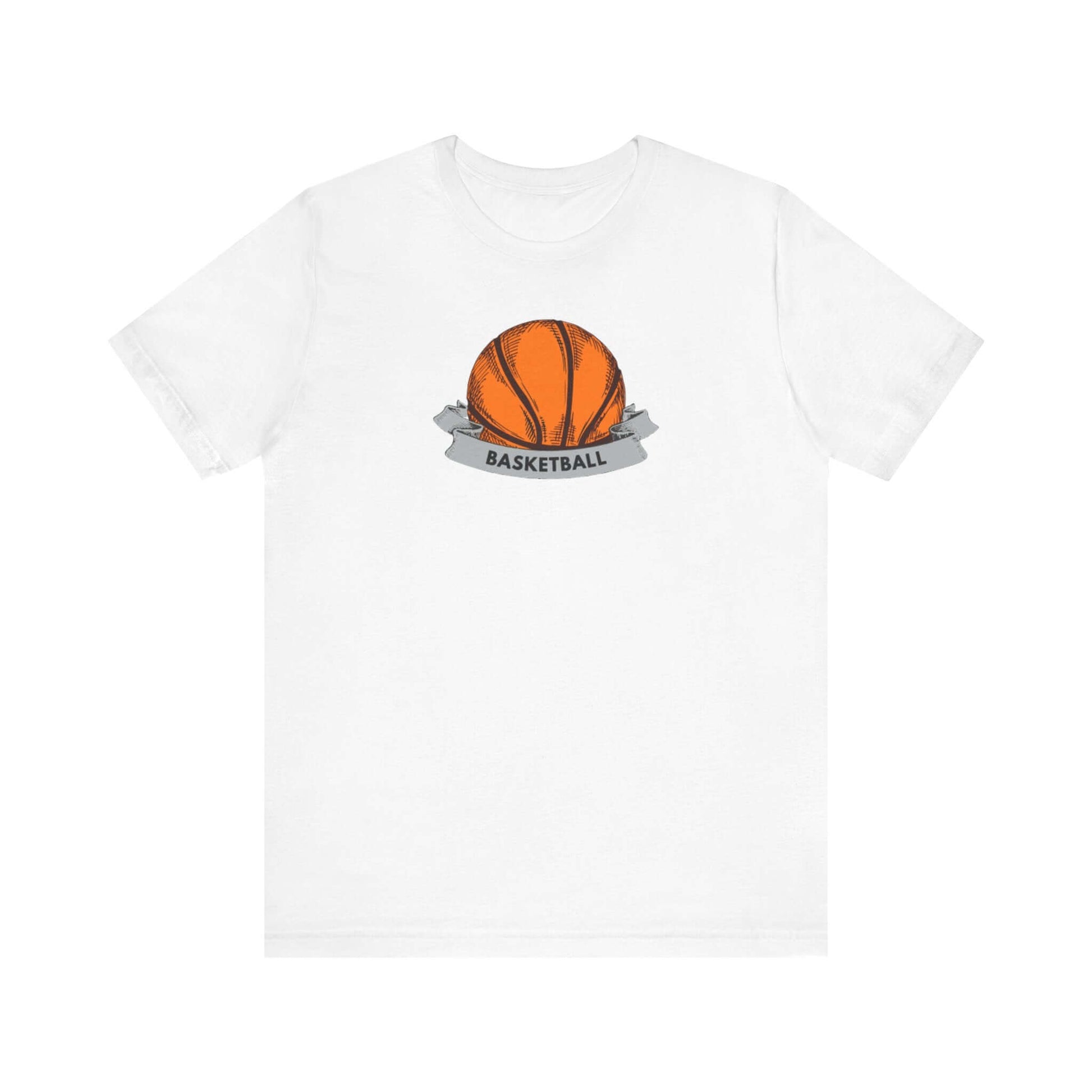 Basketball unisex jersey tee featuring a vibrant basketball graphic and the word 'BASKETBALL' on a white background.