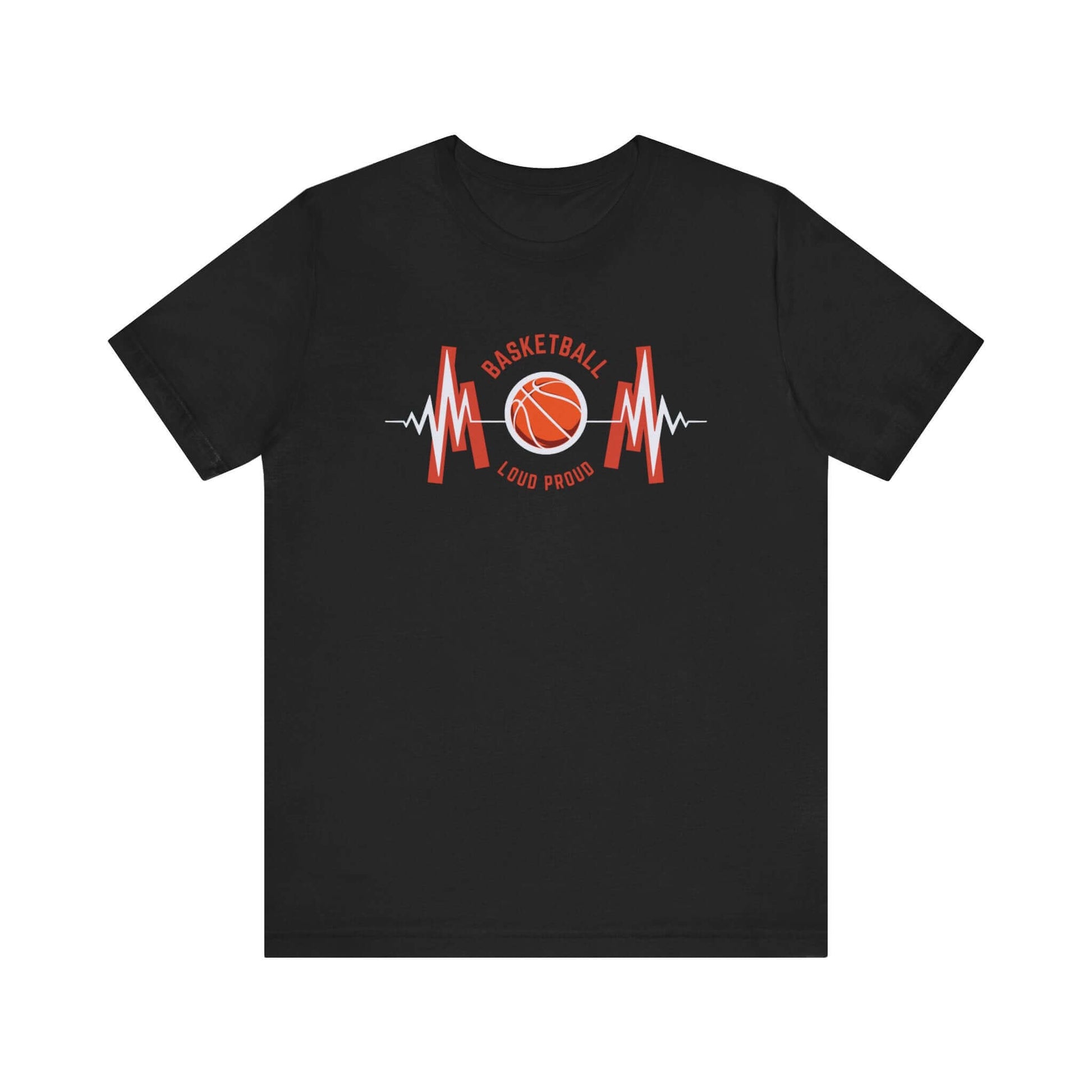 Basketball Heartbeat Tee in black with vibrant graphics showcasing a basketball and heartbeat design.