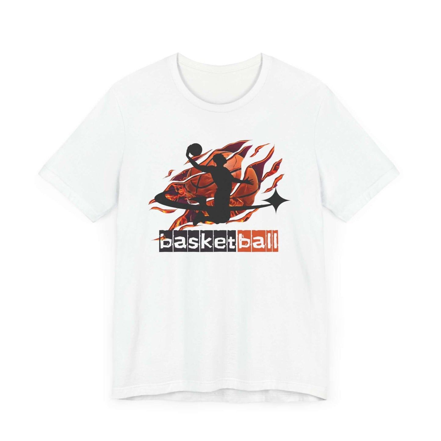 Basketball graphic tee featuring a stylish design with flames, perfect for sports fans and casual wear.