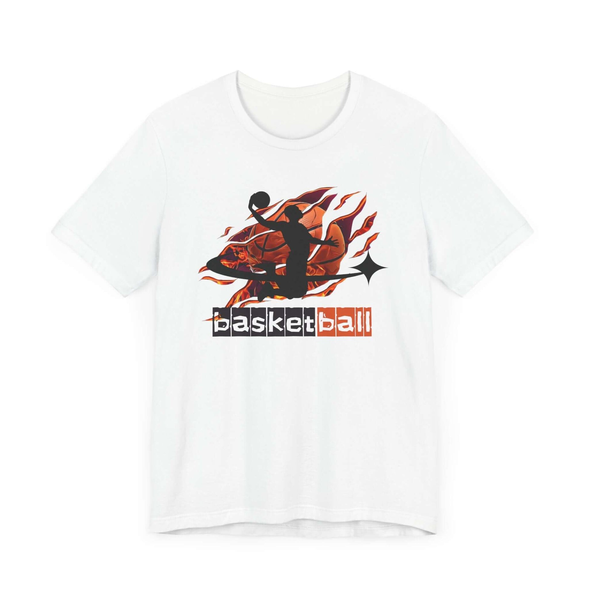 Basketball graphic tee featuring a stylish design with flames, perfect for sports fans and casual wear.