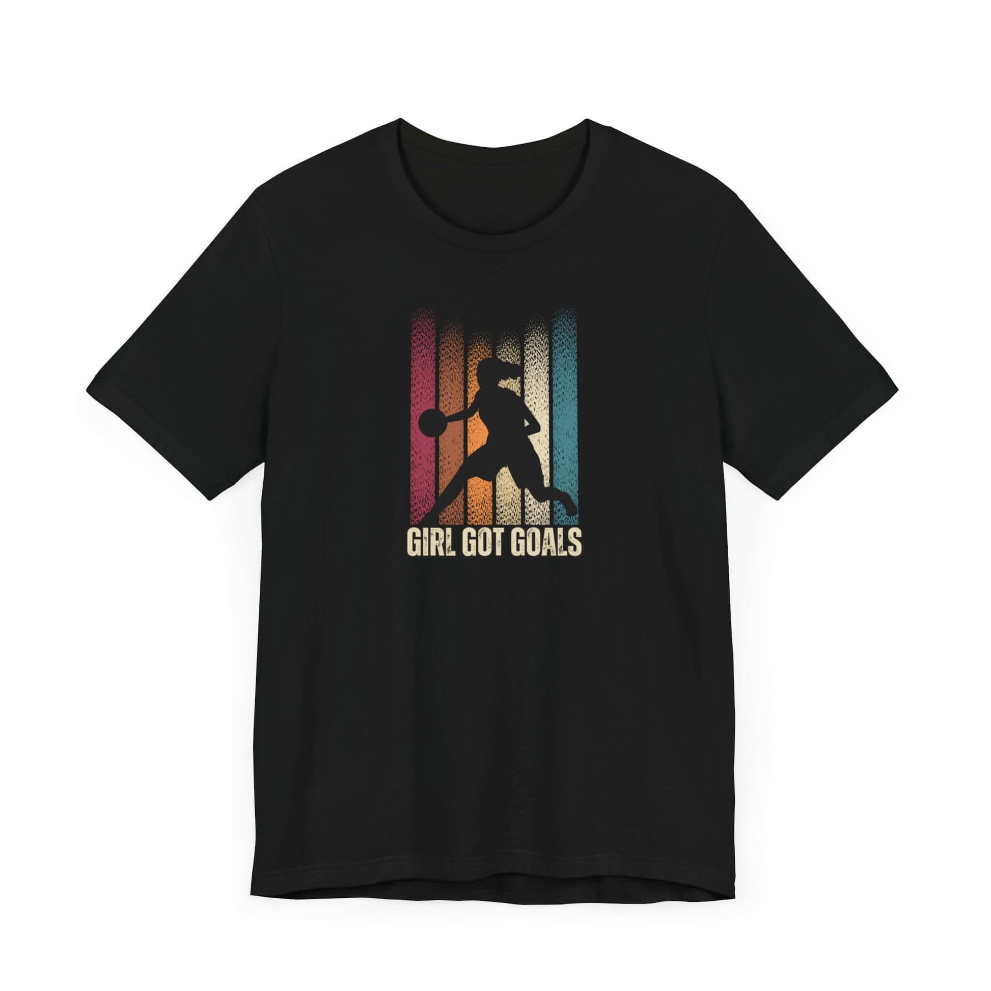 Black unisex basketball tee with 'Girl Got Goals' graphic for empowering athletes and fans.
