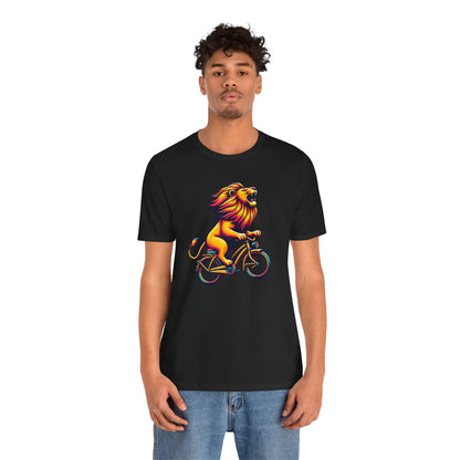 Lion on Bicycle Unisex Tee - Fun Graphic T-Shirt for Animal Lovers