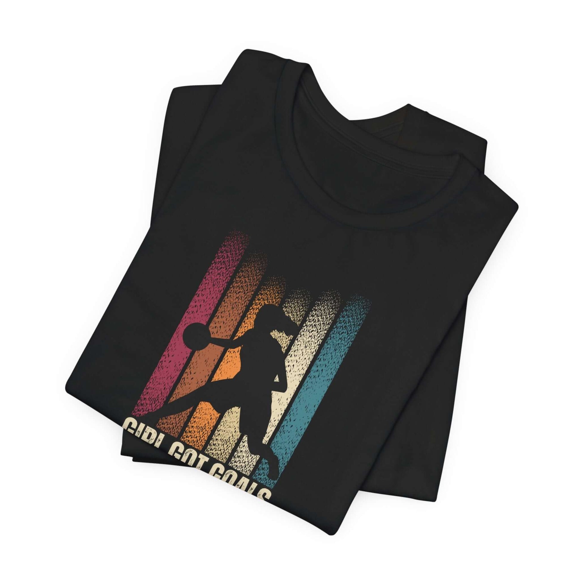 Unisex 'Girl Got Goals' basketball tee in black with vibrant design, ideal for sports and casual wear.