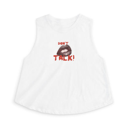 Don't Talk Crop Top — Graphic Women's Sleeveless Tank with Lip Bite Design