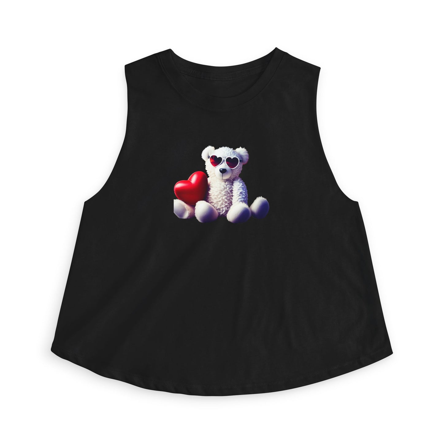 Teddy Bear with Heart Crop Top — Cute Valentine Graphic Women's Tank