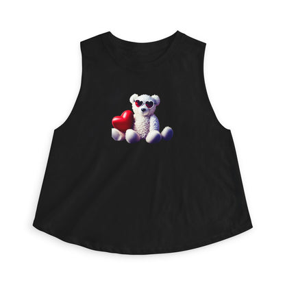Teddy Bear with Heart Crop Top — Cute Valentine Graphic Women's Tank